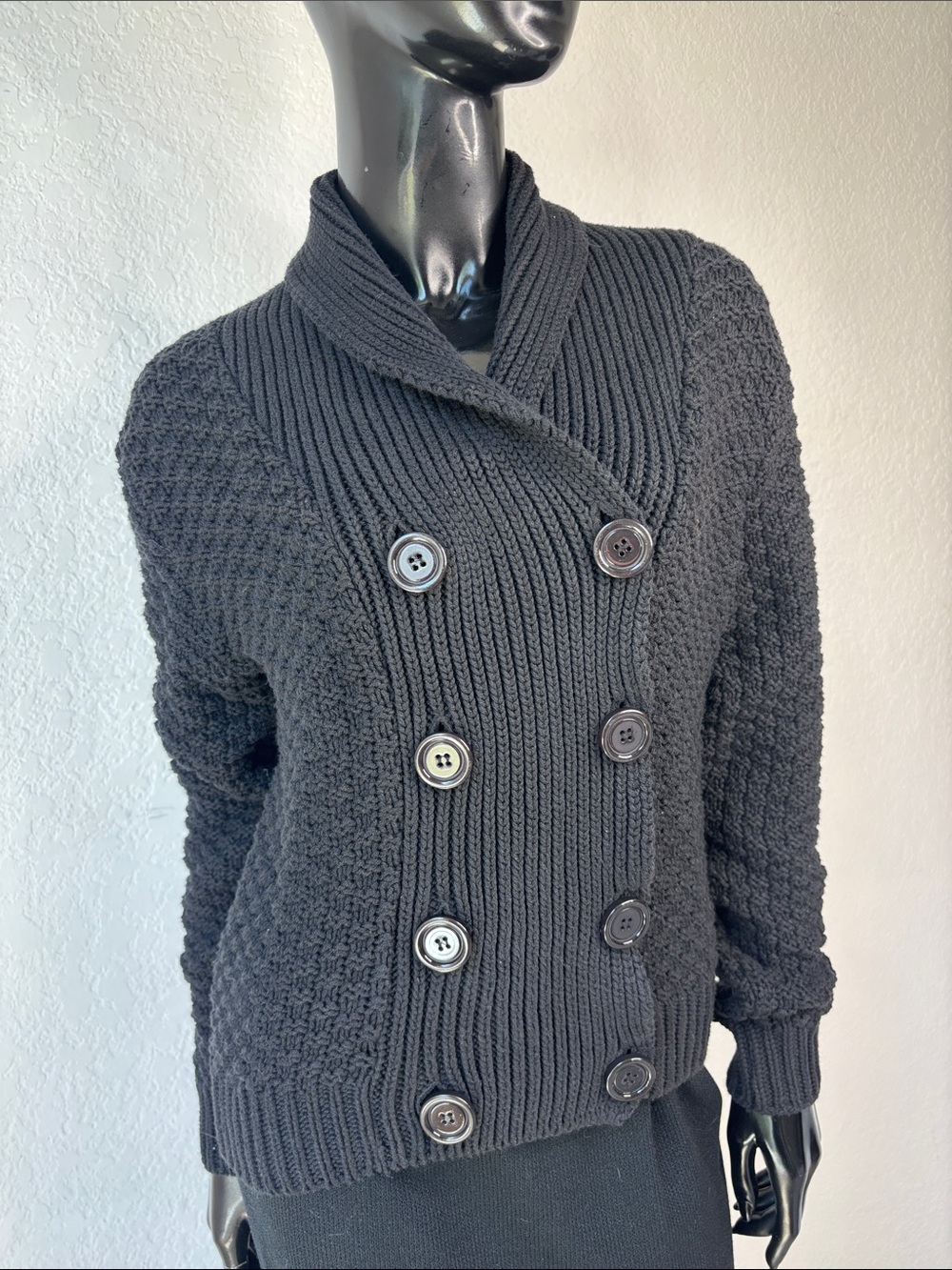 525 America Cotton Double-Breasted Shawl Collar Cardigan - Black